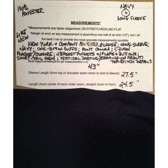 NEW YORK & COMPANY Pre-owned 100% Polyester Shirt/Jacket, NAVY BLUE*, Size Large - Picture 9 of 9